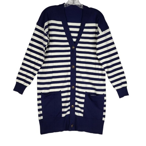 2fr$30 Nautical Striped Sweater Dress Women's Small Blue White Coastal New - Picture 2 of 7